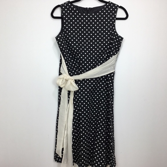 Karen Warren Black Linen Polka Dot Belted Dress - Picture 9 of 10